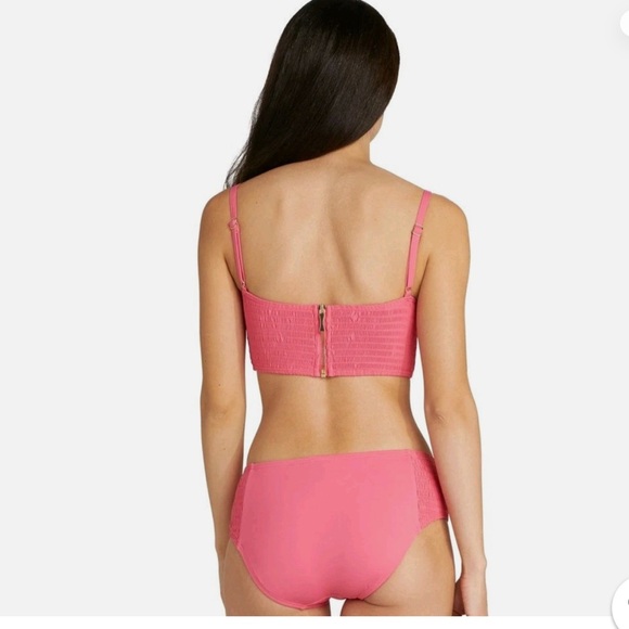 Kate Spade NY Underwire Zip/Smocked Top Bottom Swimsuit Pink Cloud, NWT - Picture 5 of 5
